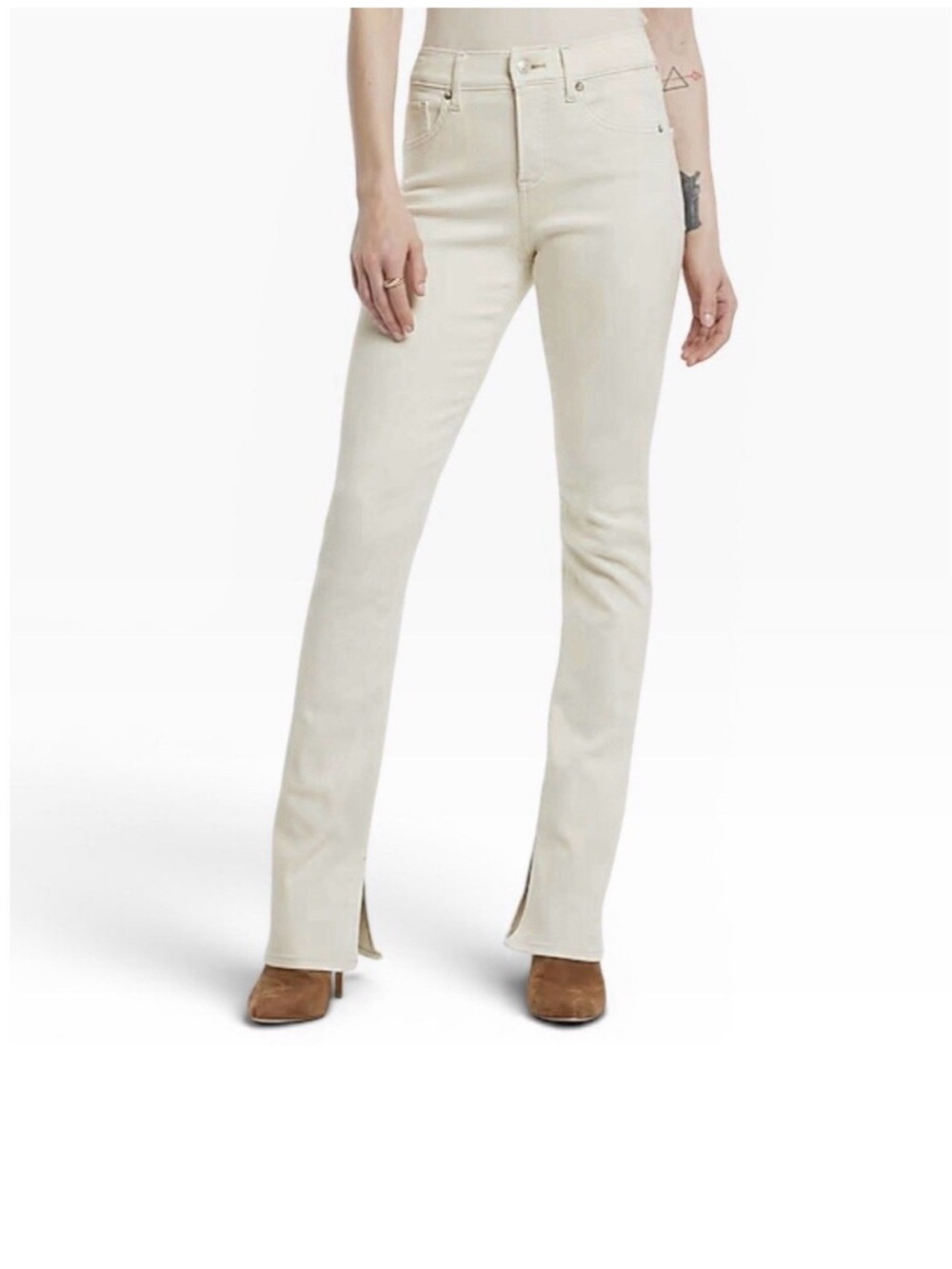 Express High-Rise Flare Jeans in Off-White